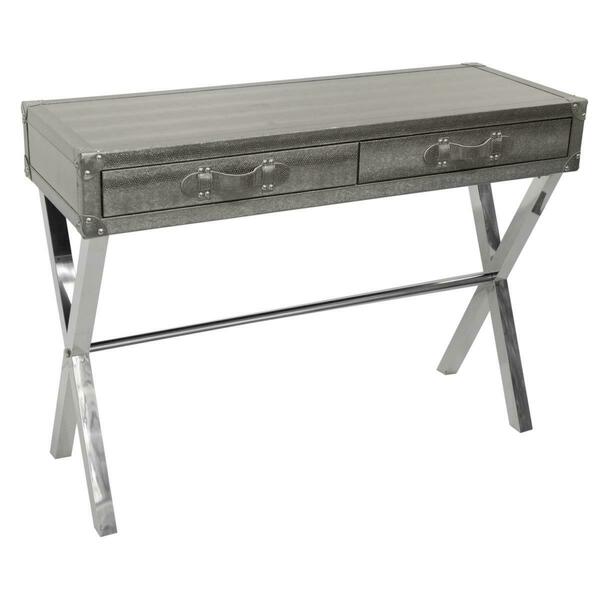 Empire Art Direct Silver Lizard Exotic Leather Console Table with Stainless Steel Legs K-D EXL-1004-02SLV-SS